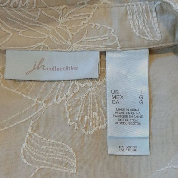 JH Collectibles Toupe Floral Embroidered 3/4 Sleeve Button Down Blouse Size L - Picture 7 of 9